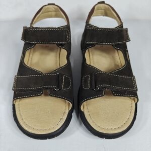 Elefanten Double Strap Leather Mocha Slip On Sandals Bid Kids Size 3-3.5 EU 34